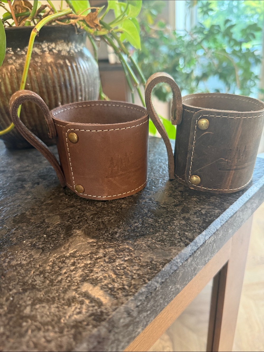 Handmade Leather Mason jar holder with Handle - 2